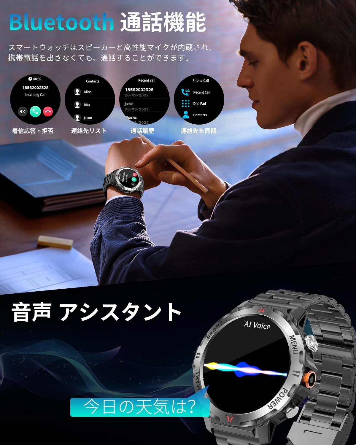 2025年改良版 Bluetooth5.3対応スポーツスマートウォッチ（ブラック）防水・防塵・100+運動モード・長持ちバッテリー
