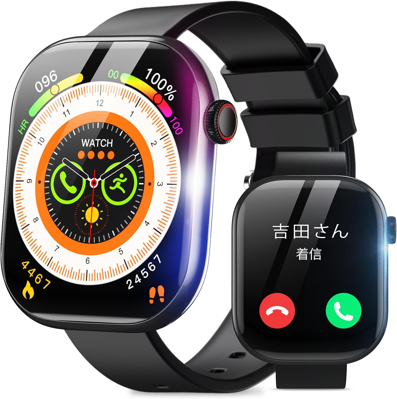 2025年モデル スマートウォッチ 2.08インチ大画面 Bluetooth5.4対応 IP68防水 メンズ レディース (ブラック)