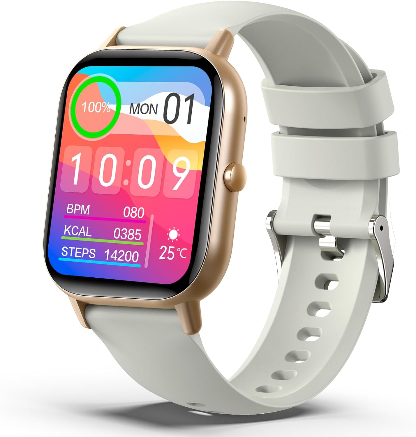 2025年モデル スマートウォッチ 大画面2.01インチ 通話機能 Bluetooth5.4 IP67防水 メンズ レディース ギフト用 (ベージュバンド)