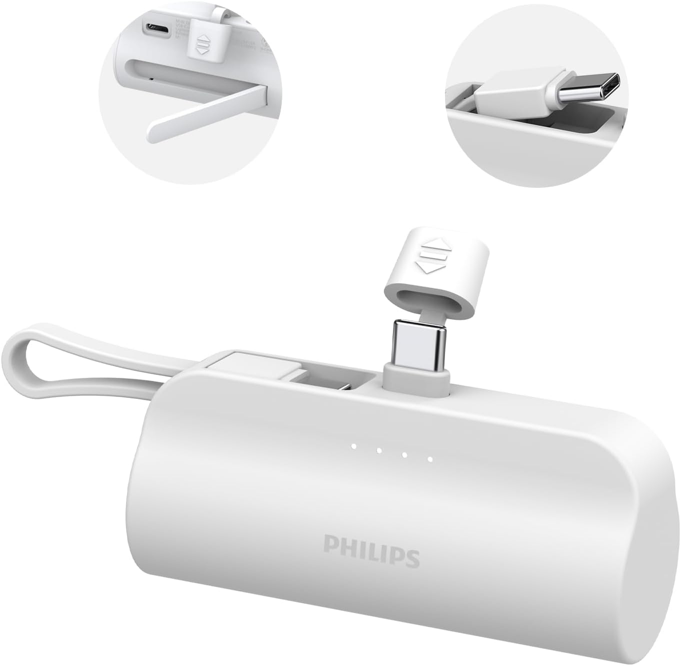 大容量4800mAモバイルバッテリー USB-C内蔵・軽量・二台同時充電対応 PSE認証 ホワイト