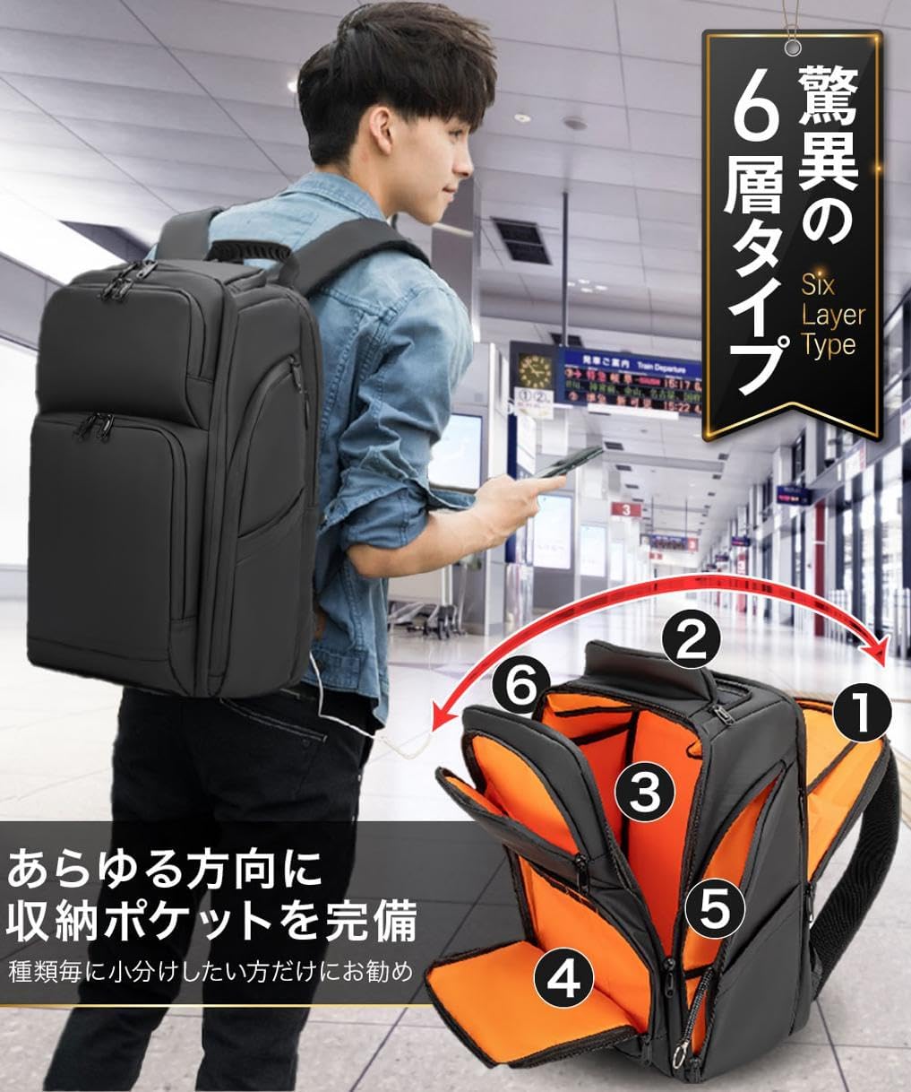 ビジネスリュック 大容量 スクエア メンズ 黒 通学・通勤・出張対応 型崩れ防止