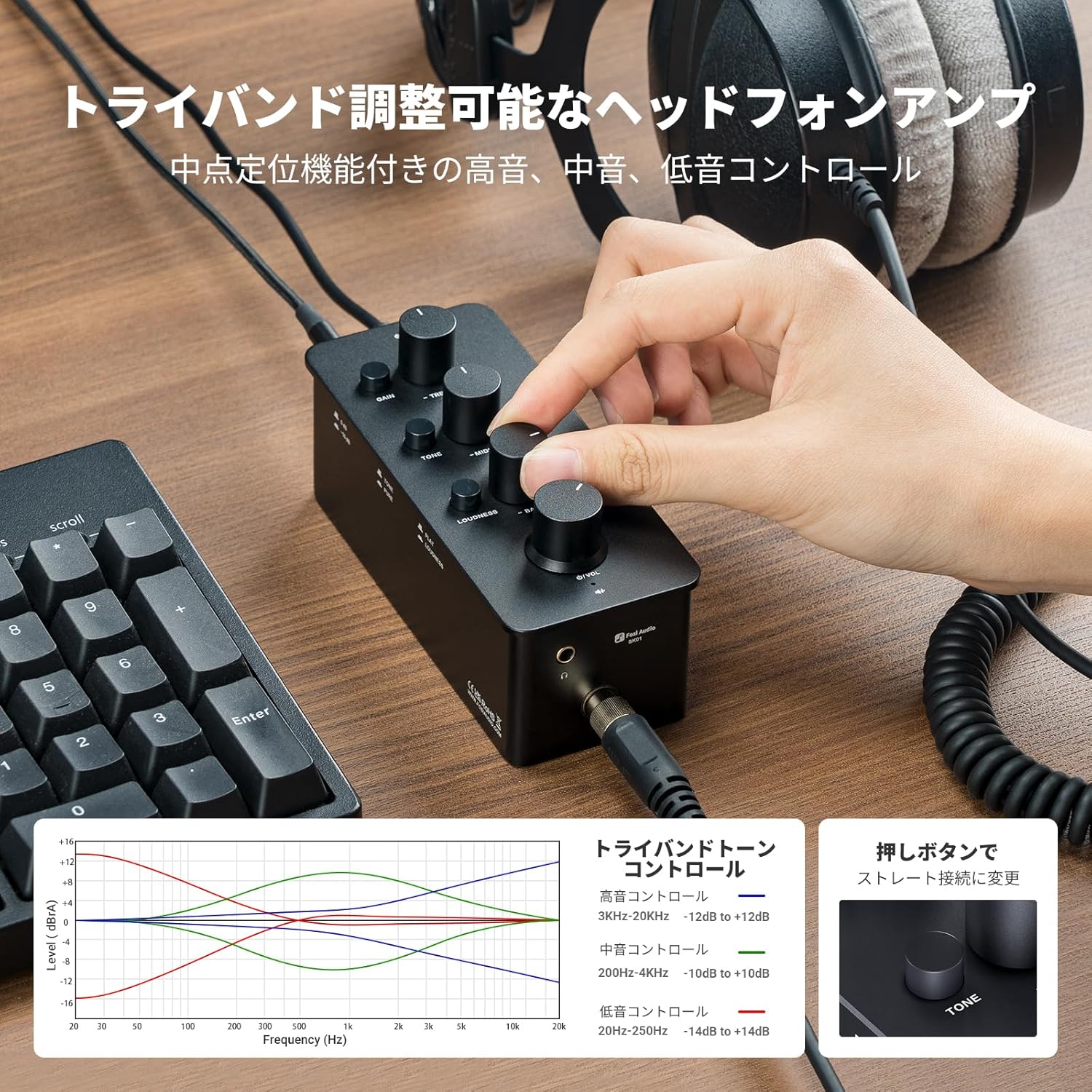 ポータブル充電式ヘッドフォンアンプ クラスA アナログ 3.5mm/6.35mm端子 黒