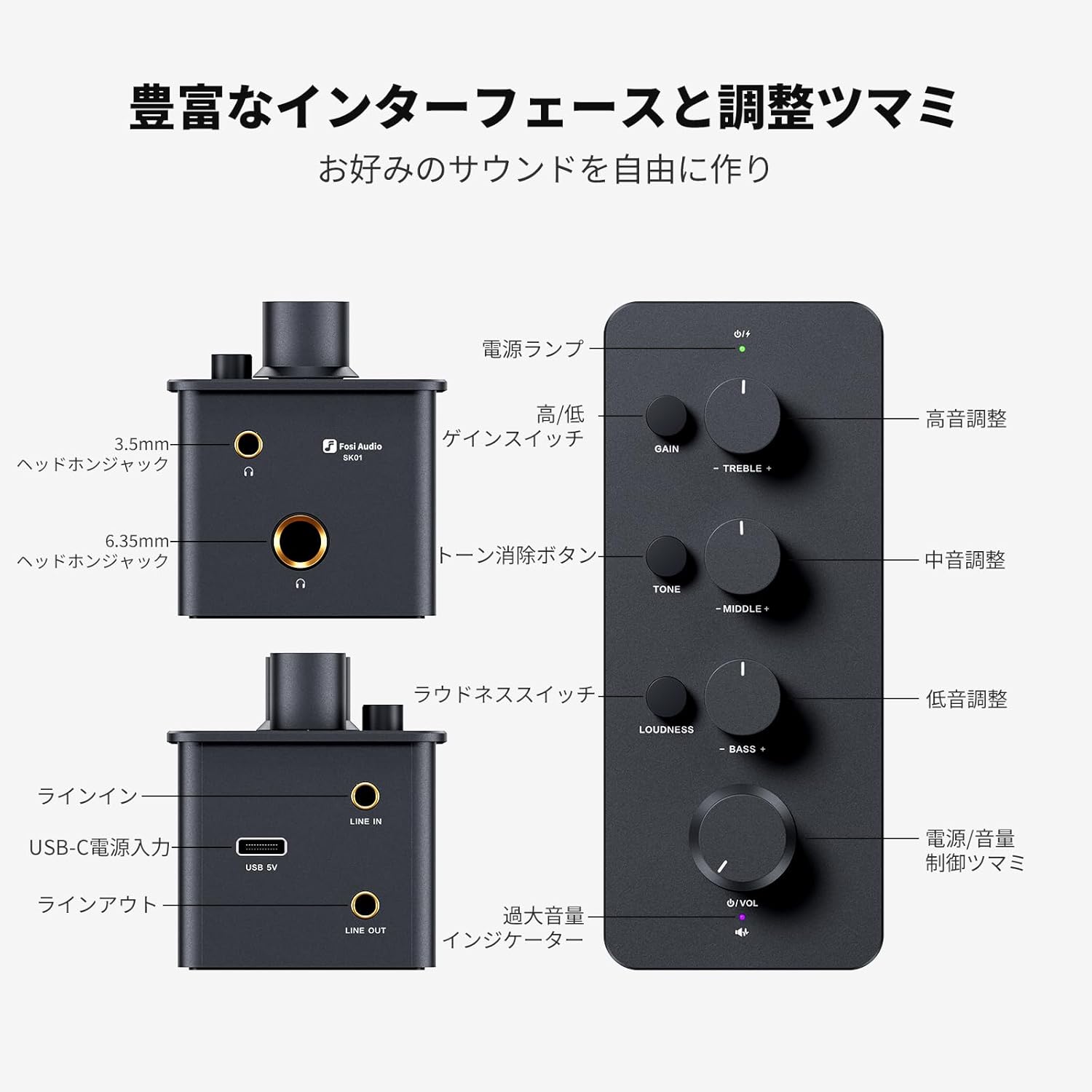 ポータブル充電式ヘッドフォンアンプ クラスA アナログ 3.5mm/6.35mm端子 黒