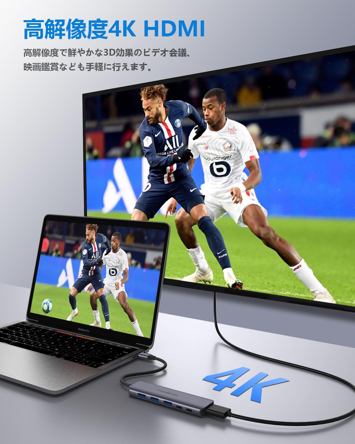 USB-C 6-in-1ハブ HDMI対応 4K@30Hz 急速充電 PD 100W USB-A×3ポート 5Gbpsデータ転送 MacBook Pro/Air対応