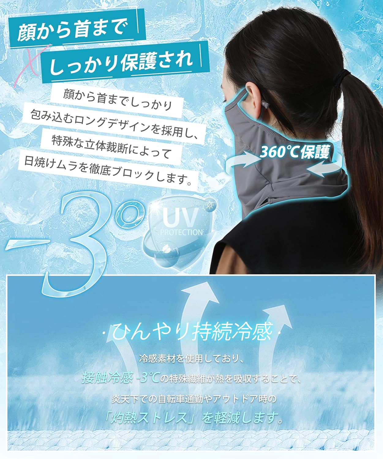 夏の外出に最適なUVカットフェイスカバー レディース 通気メッシュ冷感タイプ