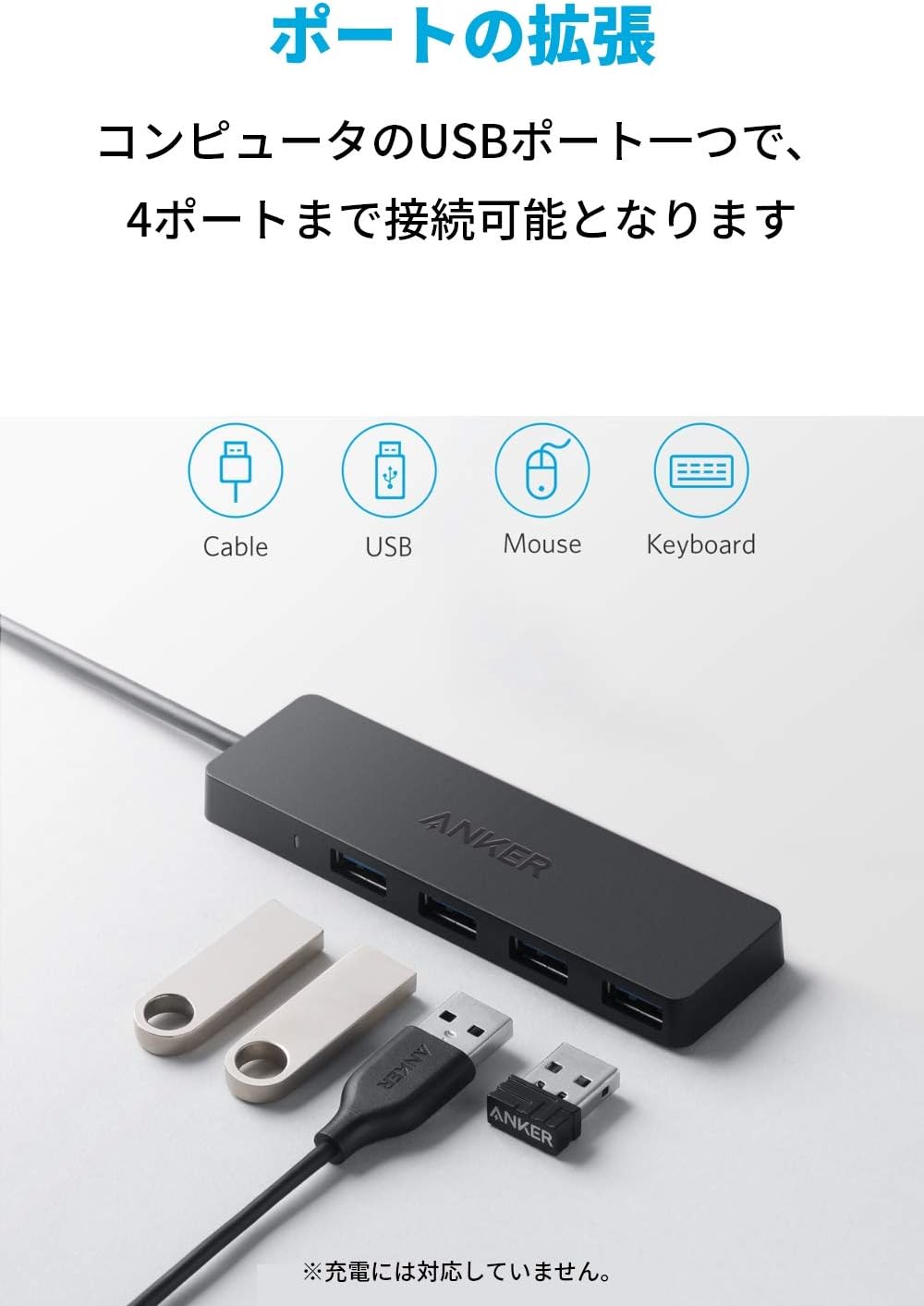 Anker USB3.0 ウルトラスリム 4ポートハブ 60cmケーブル 軽量コンパクト ノートPC対応