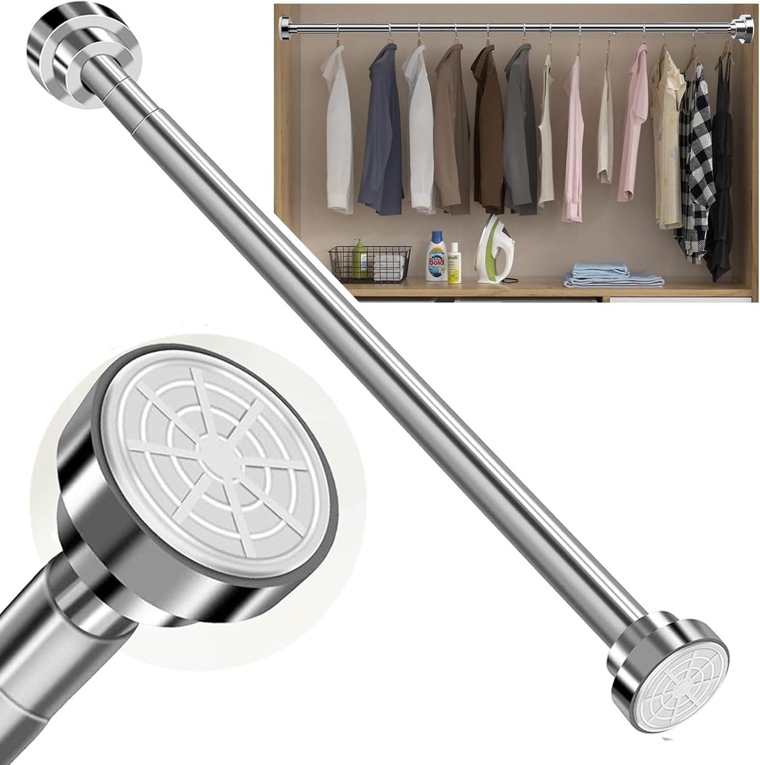 超強力突っ張り棒 ステンレス製 50-260cm 耐荷重40-50kg 天井&浴室用