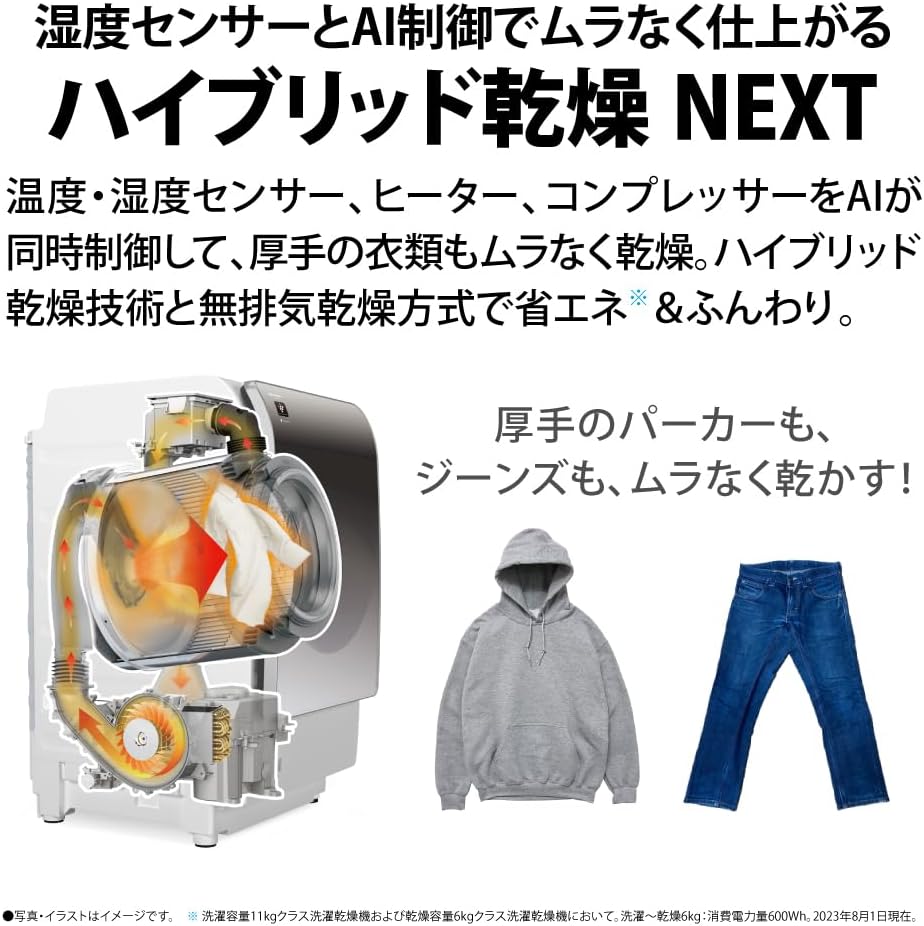 シャープ ハイブリッド乾燥 ドラム式洗濯乾燥機 11kg 洗剤自動投入 ES-X11B-TL 左開き リッチブラウン