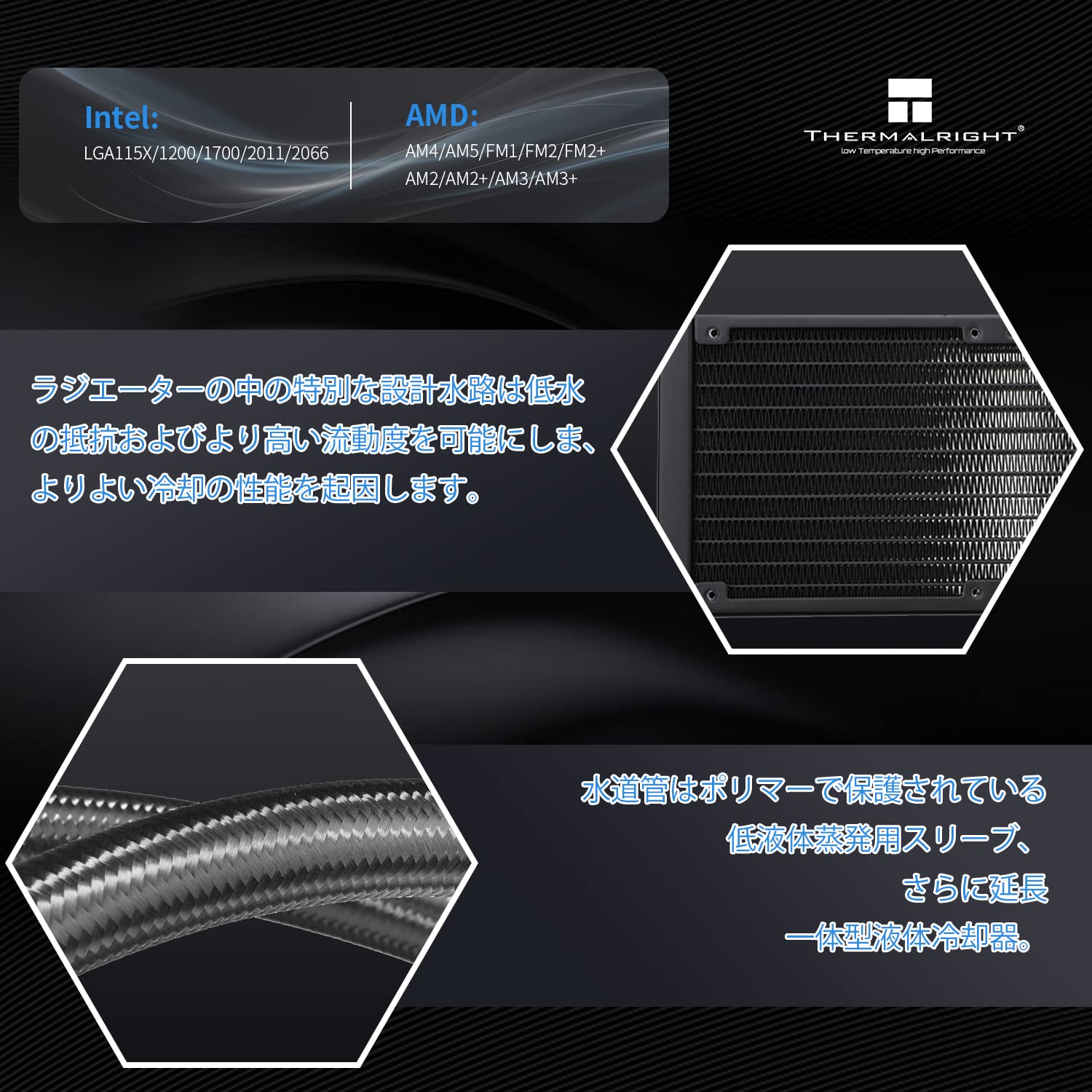 水冷CPUクーラー Thermalright AQUA ELITE 240 BLACK ARGB AM4/AM5対応 240mmサイズ 120mmファン×2