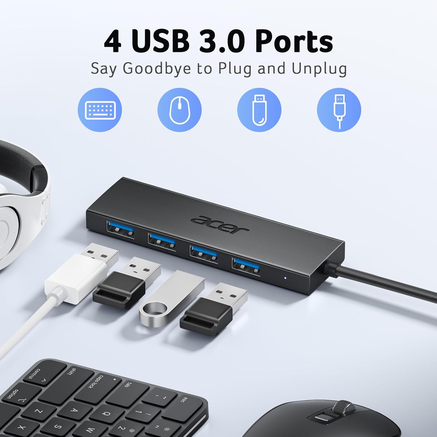 4ポート USB3.0 ハブ (5Gbps) 120cm 高速データ転送 軽量 コンパクト ノートPC・ゲーム機対応