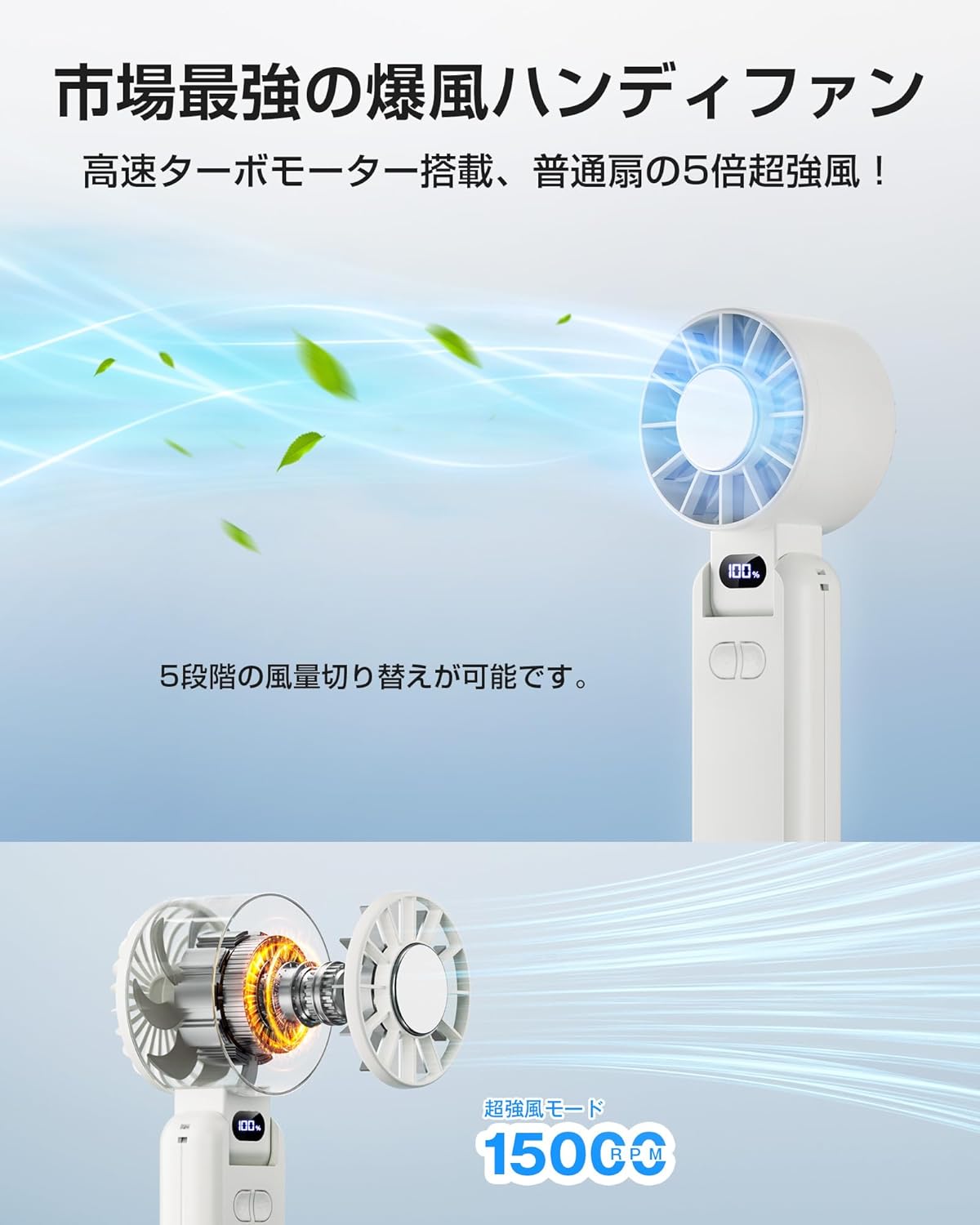 【アウトドア向け】YUSIDO 6000mAh大容量ハンディファン 瞬間冷却 USB充電式 熱中症対策（オリーブグリーン）