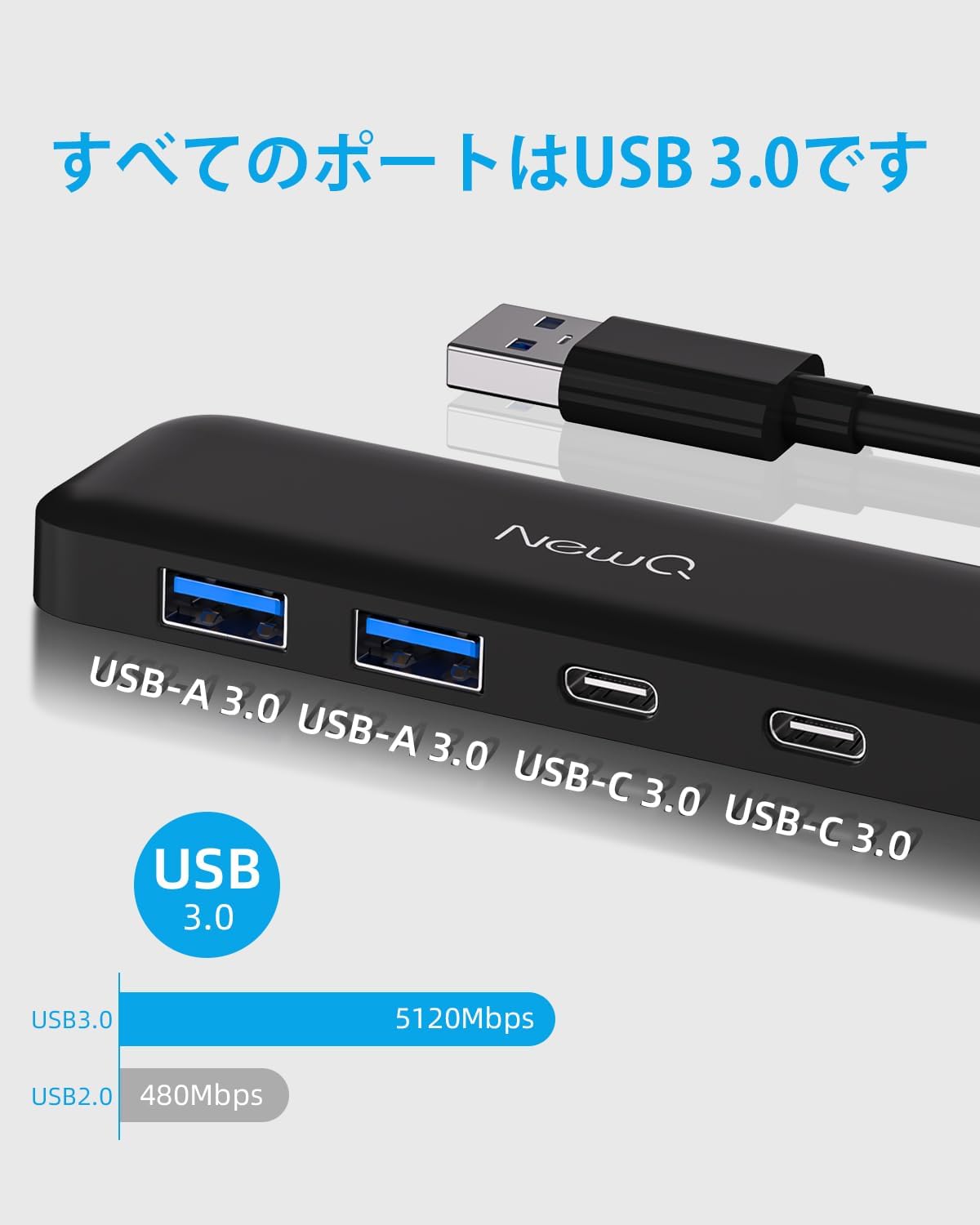 超薄型ポータブル4ポートUSB Type-C拡張ハブ（2x USB-C/2x USB-A）