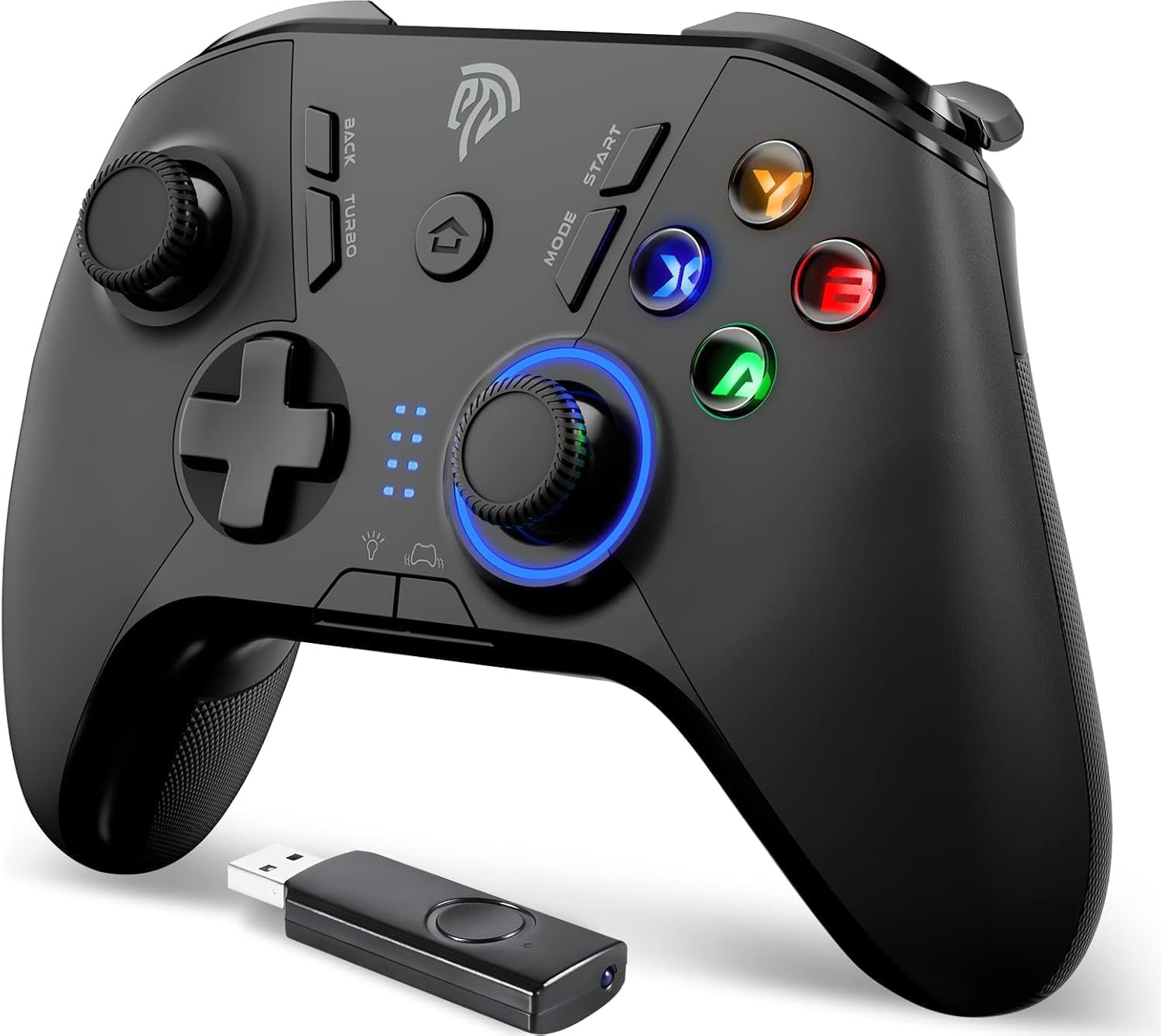 PCゲーム用無線コントローラー 2.4Gワイヤレス HD振動機能 TURBO連射 日本ALPSスティック (ブラック)