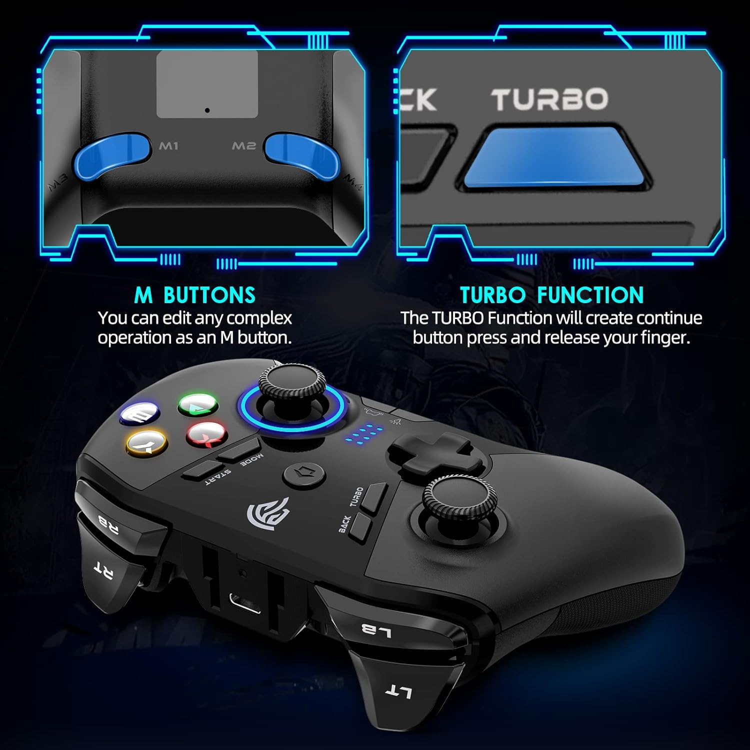 PCゲーム用無線コントローラー 2.4Gワイヤレス HD振動機能 TURBO連射 日本ALPSスティック (ブラック)