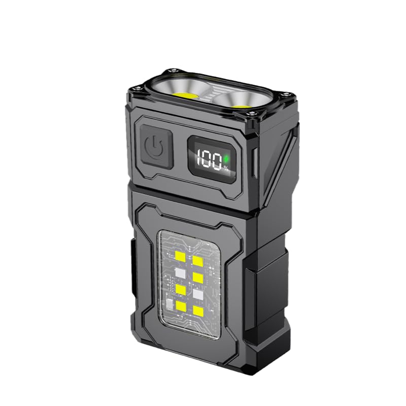 小型LEDミニフラッシュライト 充電式キーチェーン付き マグネット＆クリップ機能 4色光モード
