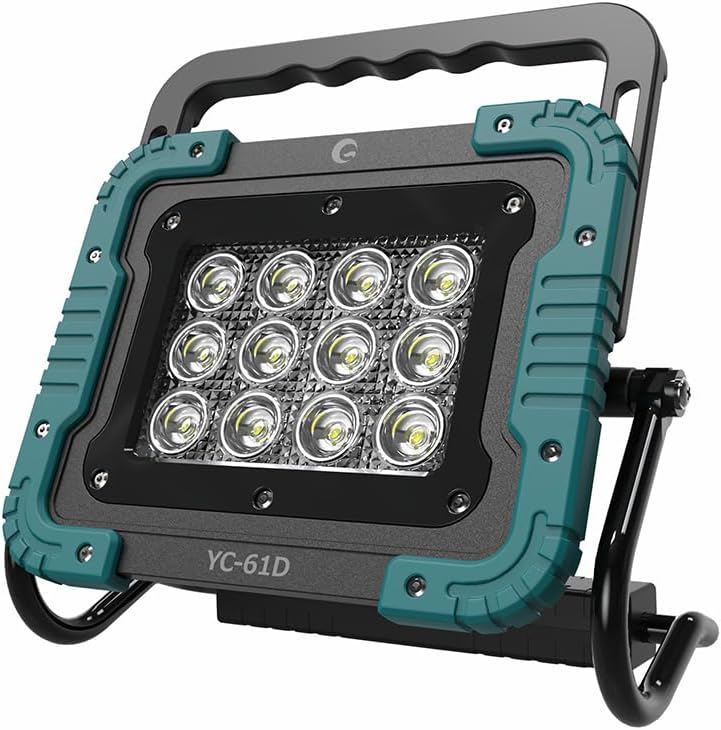 夜釣り用防水ポータブルLED投光器 6000lm 60W バッテリー着脱式 超高輝度