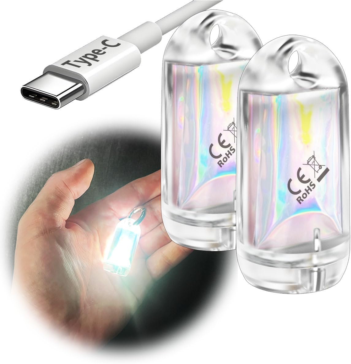 超軽量USB-C充電式LEDミニランタン2個セット - 高輝度・防水・ポケットサイズ