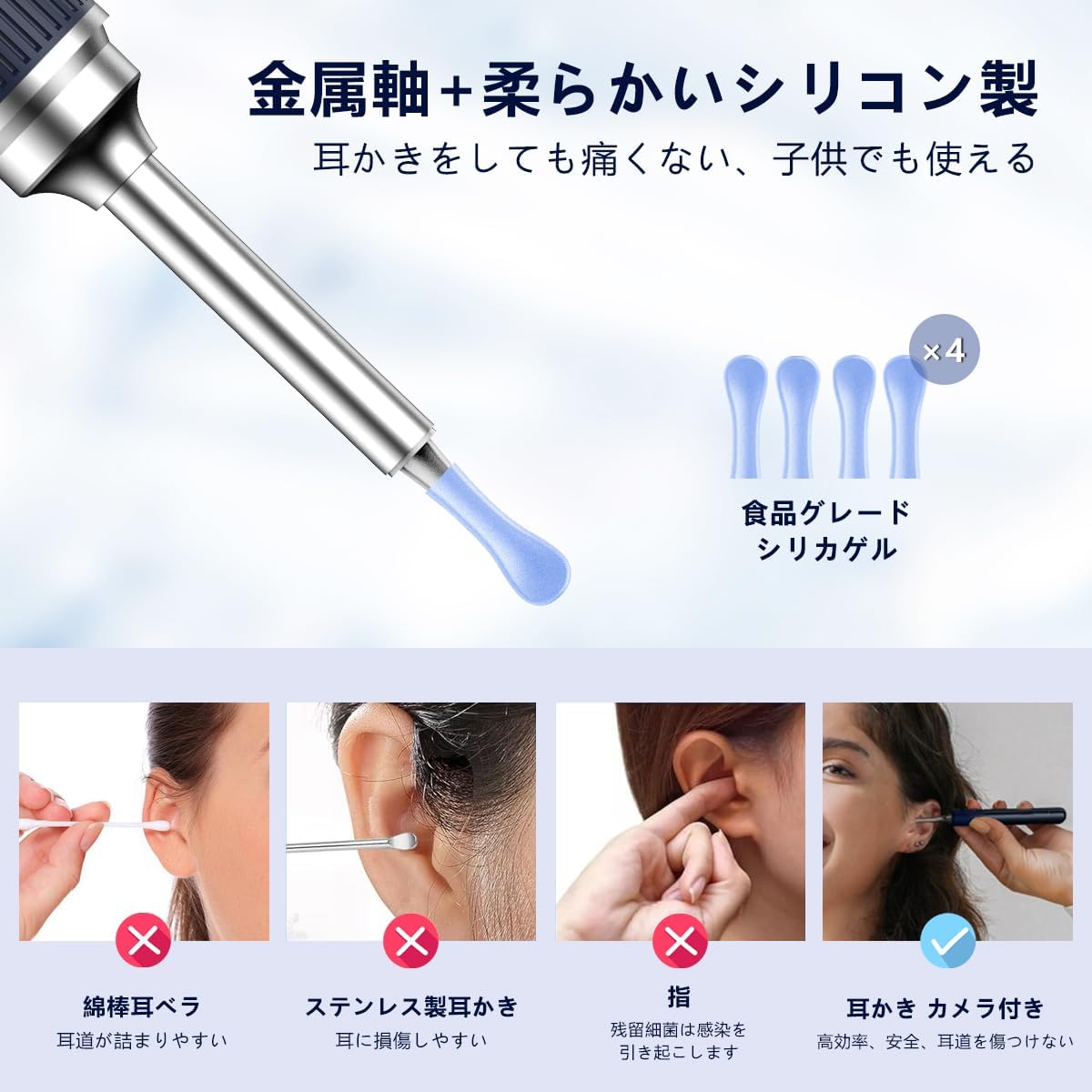 耳かきカメラ 2000万画素&LEDライト付き 9点セット 防水 Type-C充電 iOS/Android対応
