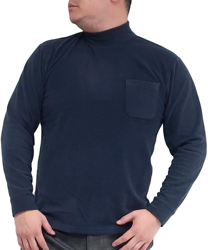 メンズ ハイネック長袖Tシャツ カチオンフリース 無地 シンプル M～LL
