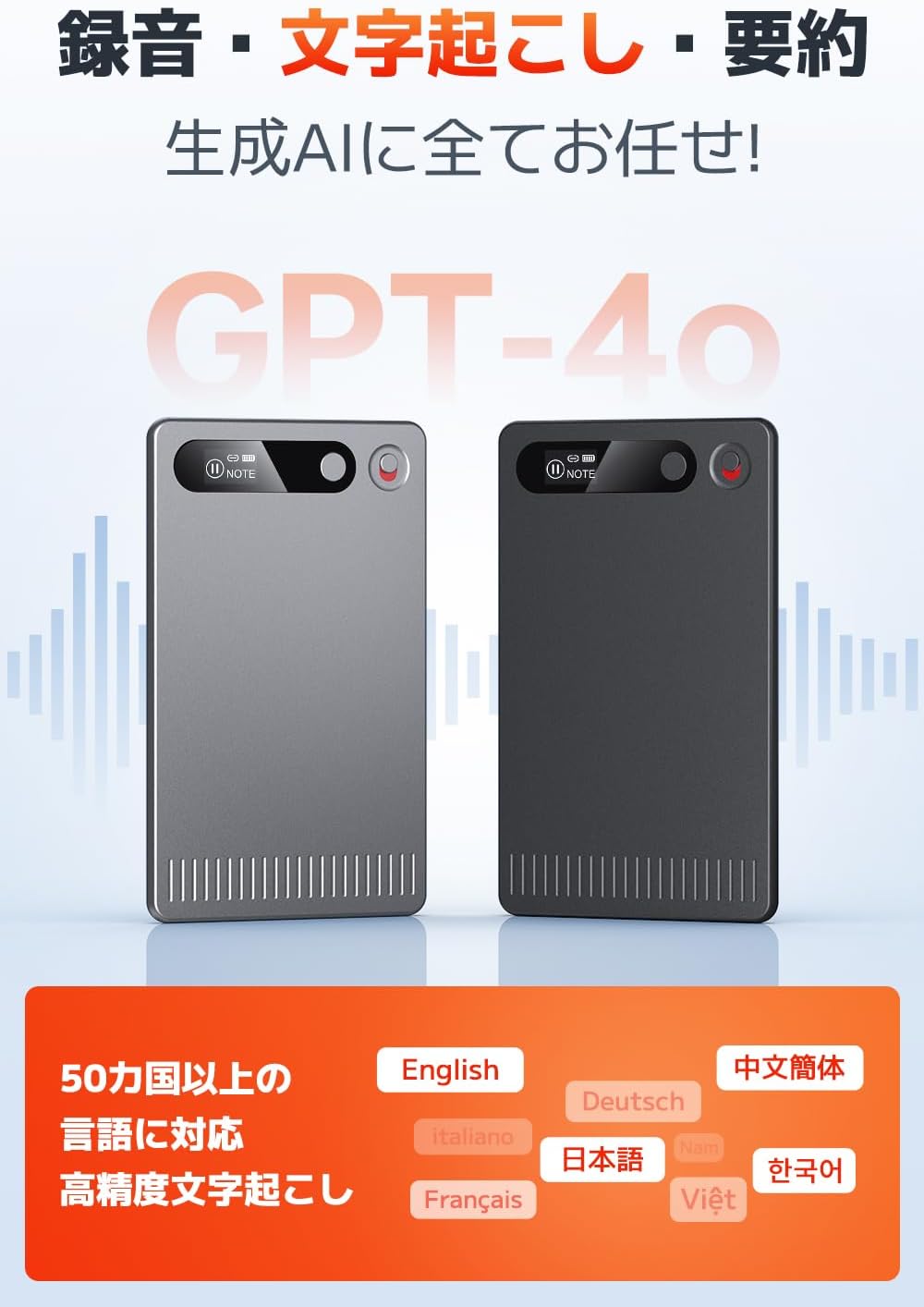 AIボイスレコーダー 64GB 大容量 ICレコーダー ワンボタン録音 Bluetooth対応 会議・授業・インタビュー用