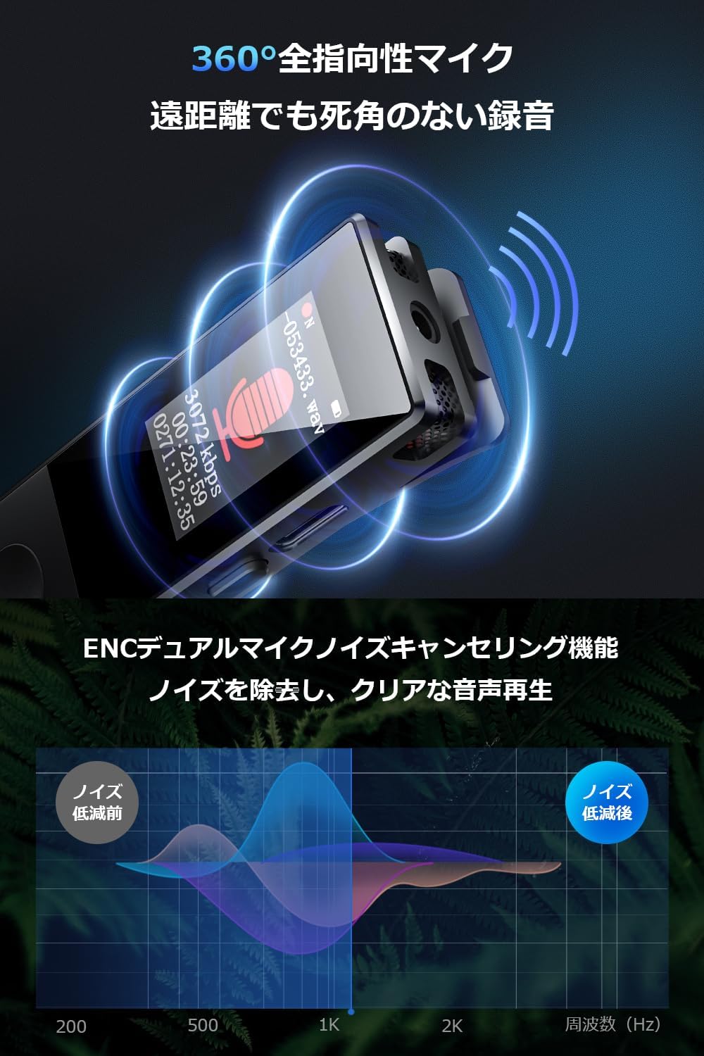 64GB大容量小型ボイスレコーダー Bluetooth5.2搭載・ENCデュアルマイク・長時間録音対応