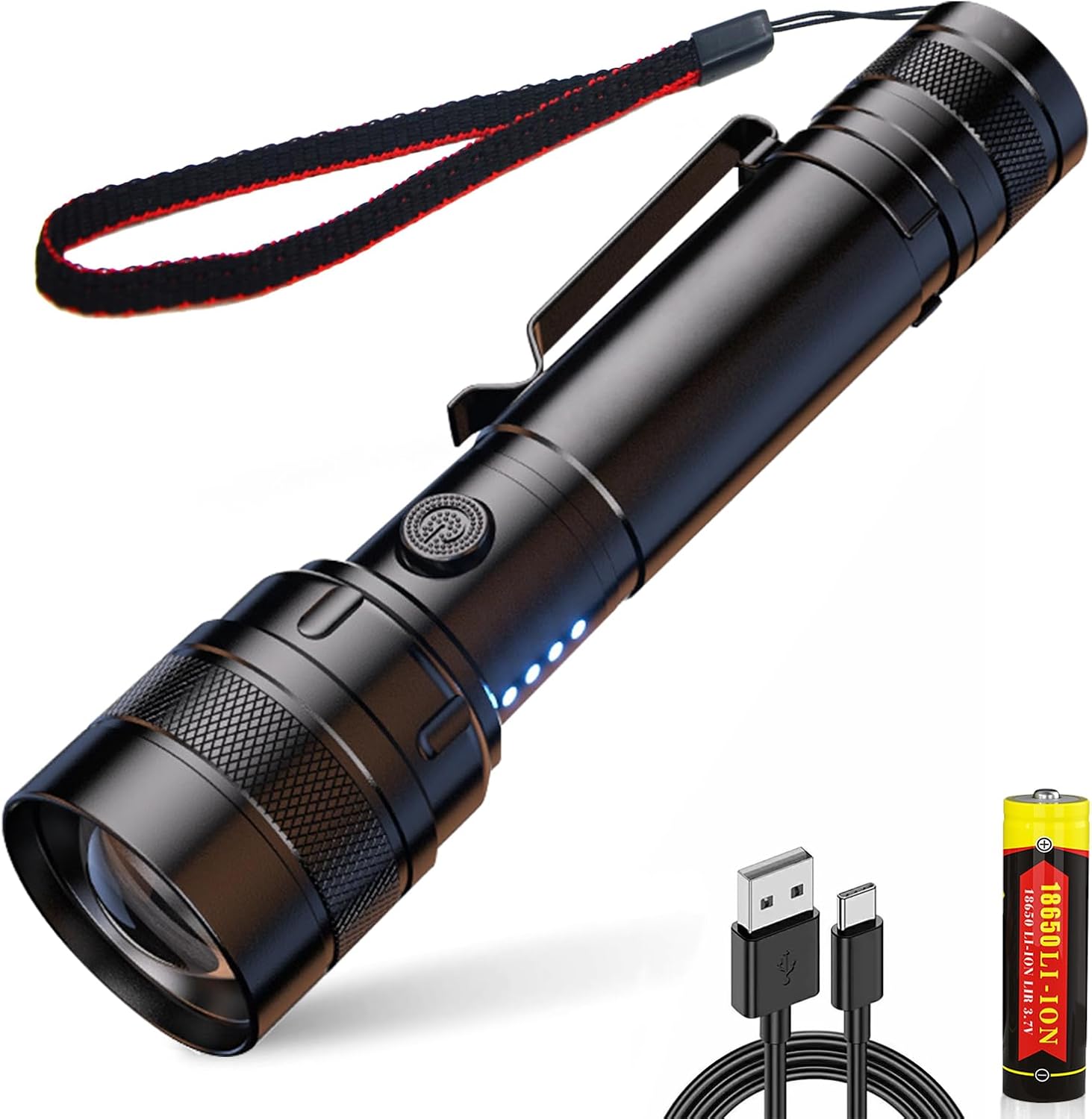 強力防水LED懐中電灯・ハンディライト・小型・Type-C充電式・アウトドア・キャンプ用