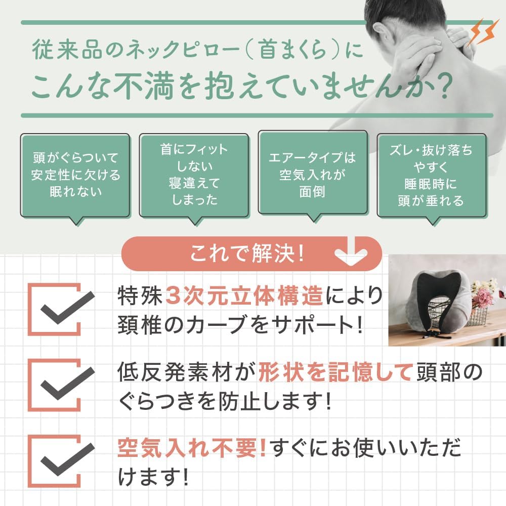 旅行用低反発ネックピロー【信頼の日本ブランド】予備カバー付 超軽量270g 安眠グッズ (ブルー)