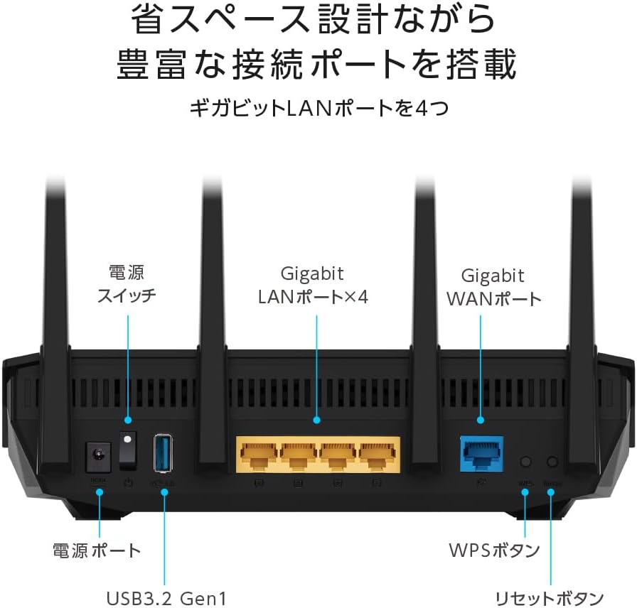 ASUS WiFi 6無線ルーター RT-AX5400 最大2Gbps対応 トリプルコア1.5GHz CPU搭載 メッシュ/セキュリティ機能付 4LDK向け