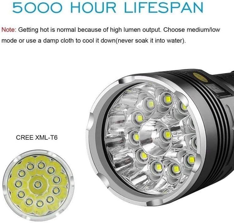 強力なLED懐中電灯 USB充電式 12000ルーメン 防水・防災対応 アウトドア用