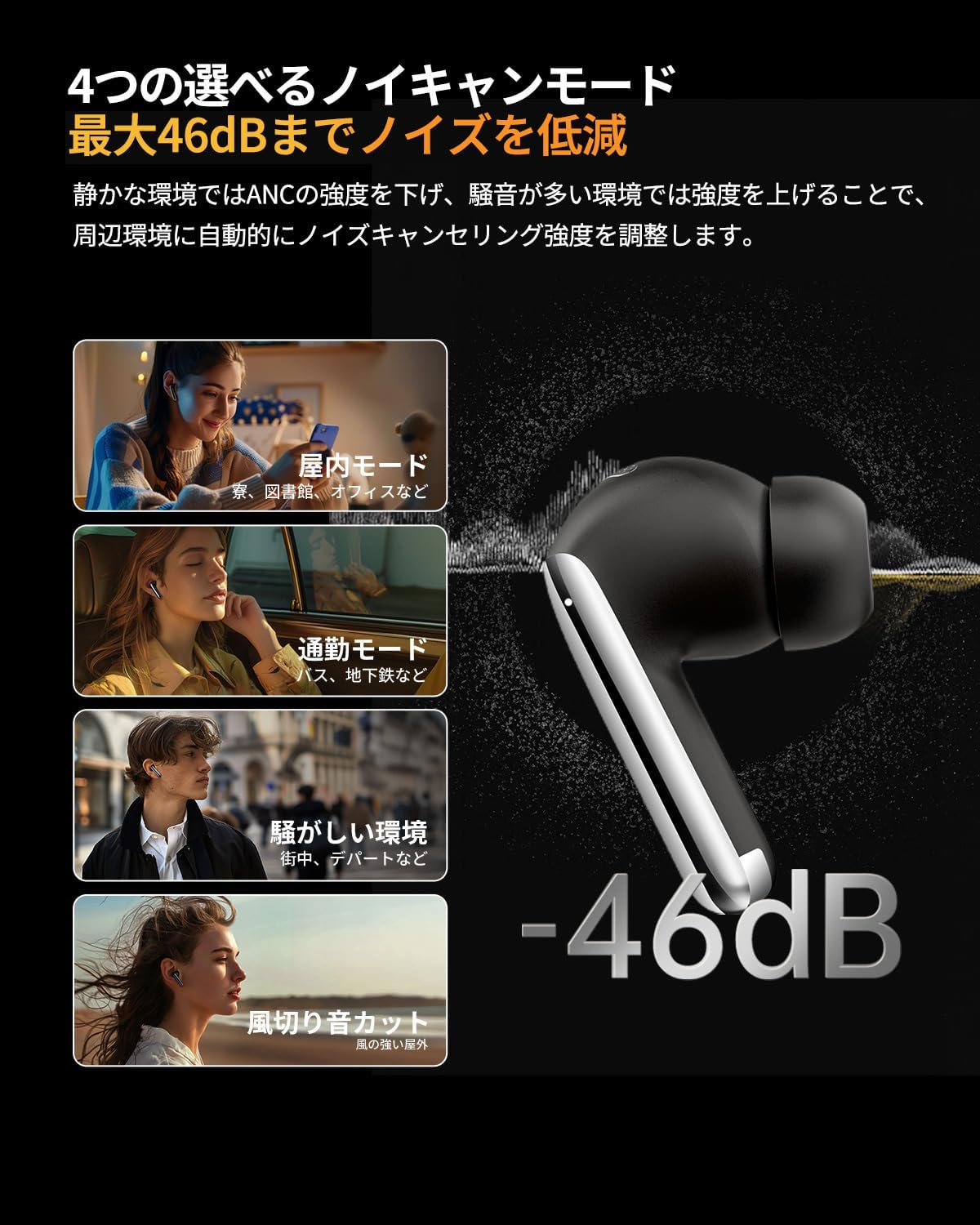 QCY MeloBuds Pro ワイヤレスイヤホン ノイズキャンセリング Bluetooth5.3 IPX5防水 最大34時間再生