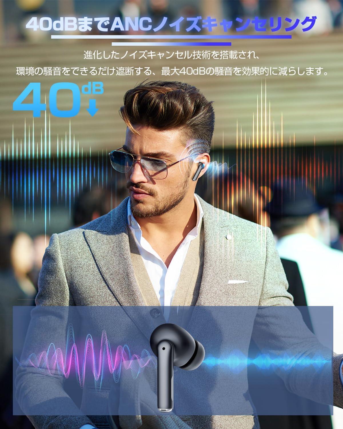 ワイヤレスANCノイズキャンセリングイヤホン Bluetooth 5.4 タッチセンサー 充電保護 カナル型