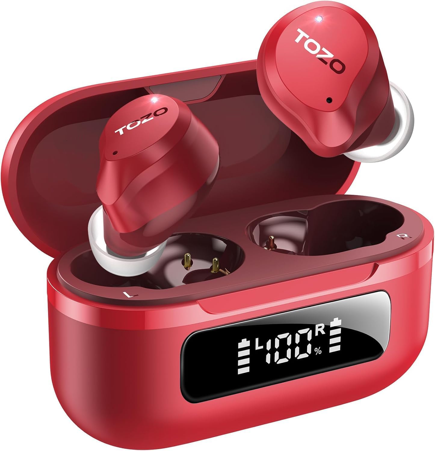 TOZO NC9 ワイヤレスイヤホン ANCノイズキャンセリング 最大55時間再生 IPX8防水 レッド