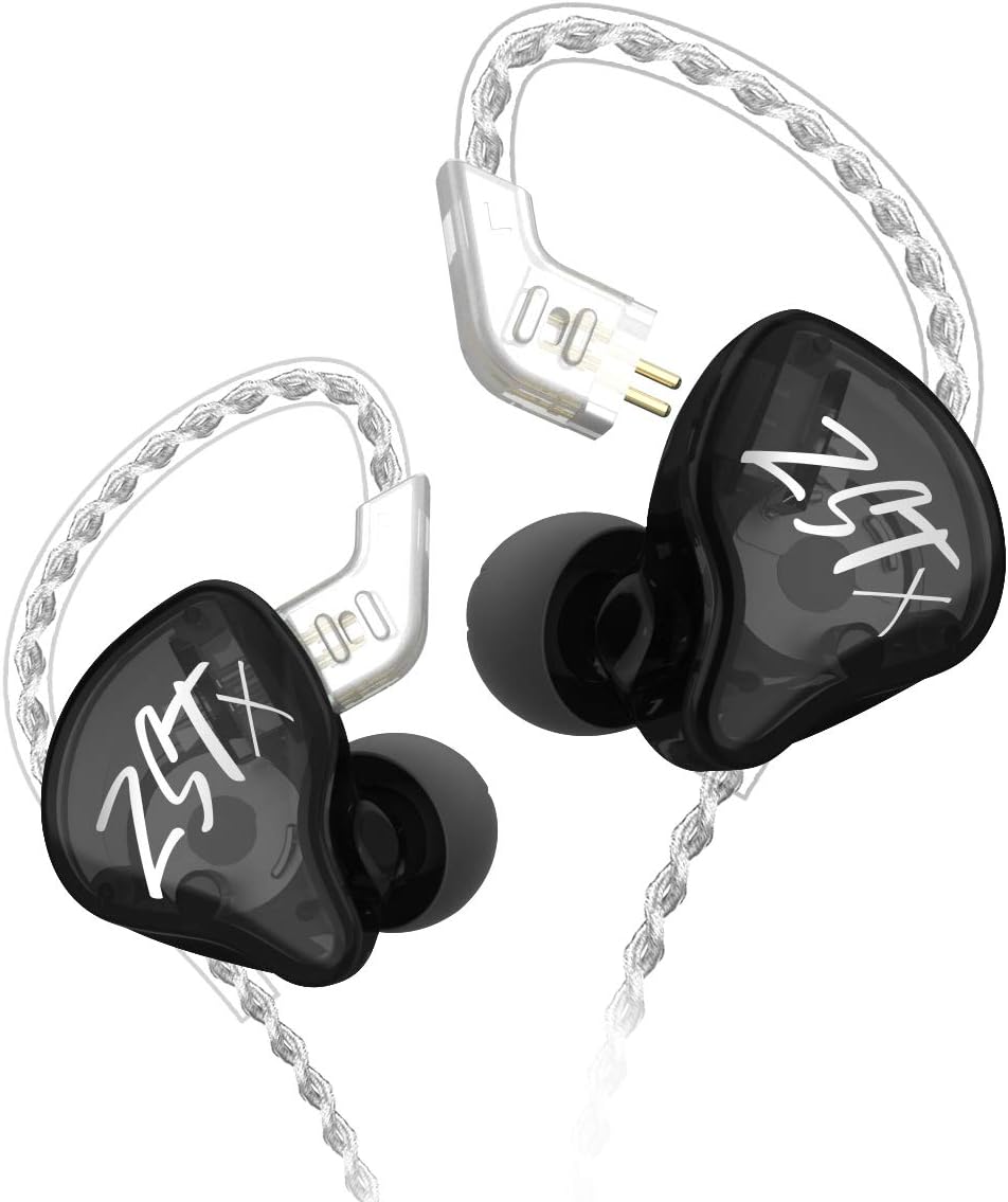 重低音ハイブリッドイヤホン KZ ZSTX 1BA+1DD カナル型 銀メッキ リケーブル (マイクなし)