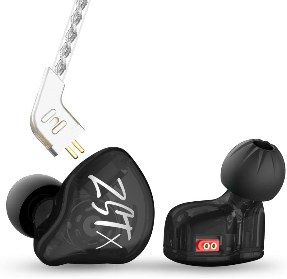 重低音ハイブリッドイヤホン KZ ZSTX 1BA+1DD カナル型 銀メッキ リケーブル (マイクなし)