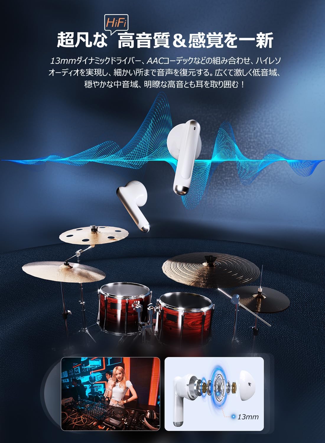 【ビジネス用】Bluetooth5.4 ワイヤレスイヤホン ハンズフリー通話 AAC・ENCノイズキャンセリング 小型