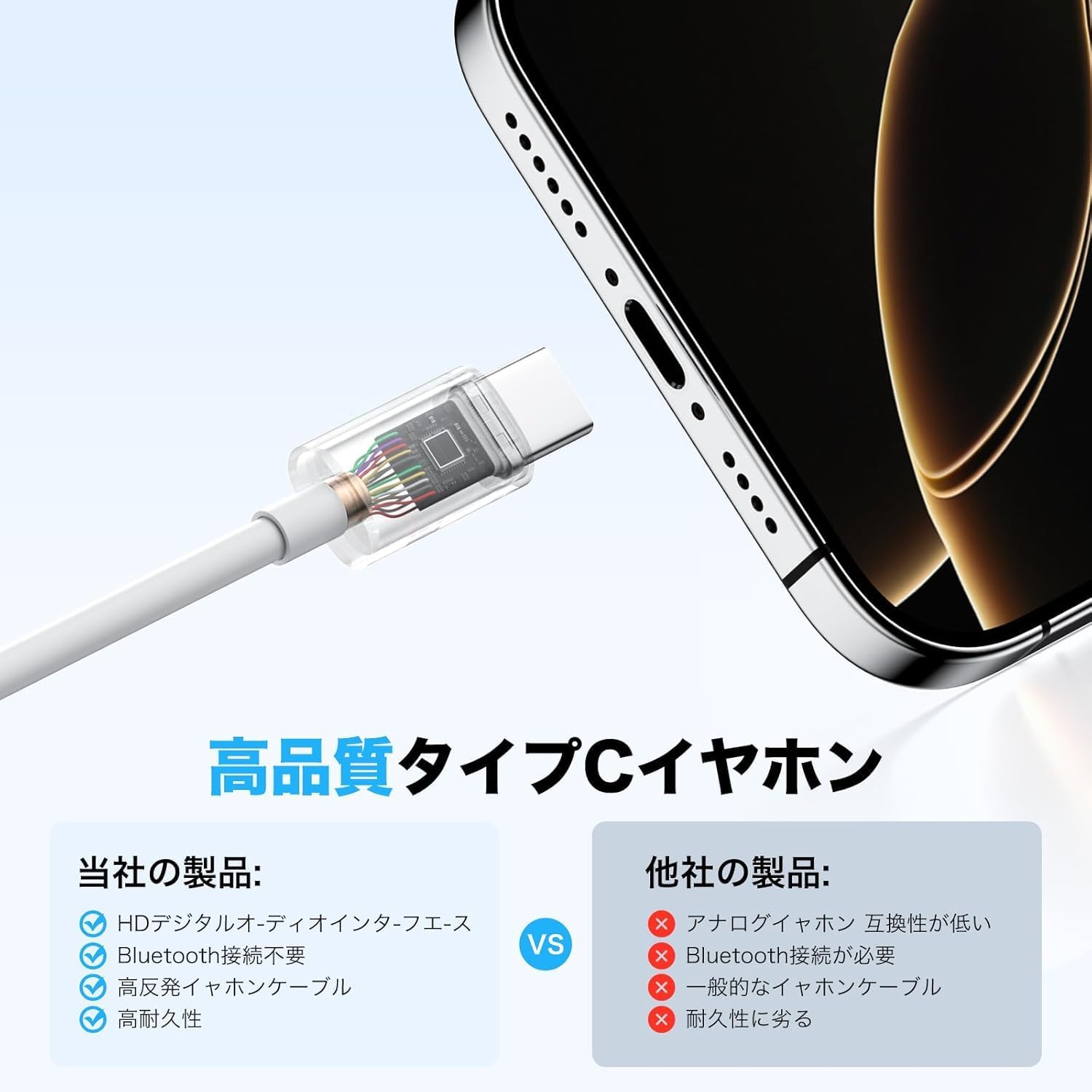 iPhone15/16対応 Type-C有線イヤフォン HiFi音質 マイク付き 騒音低減