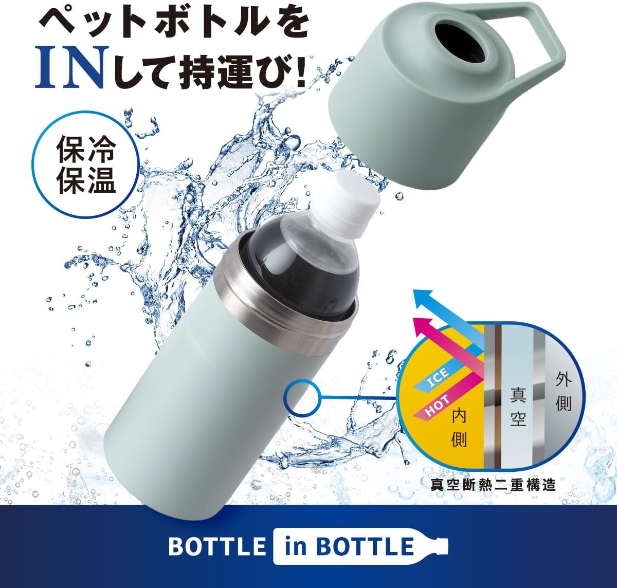 保冷ペットボトルホルダー ハンドル付き 500ml/650ml アイスグリーン