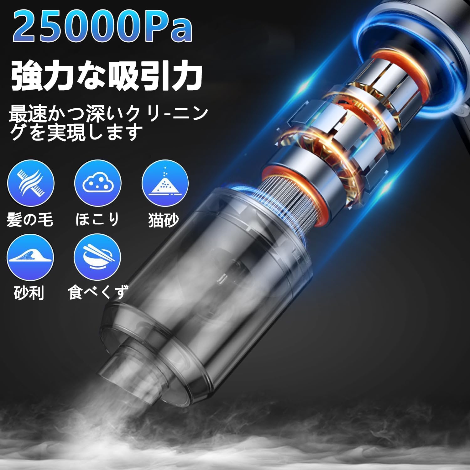 コードレス車用ハンディクリーナー 25000PA 充電式 乾湿両用 4in1 軽量