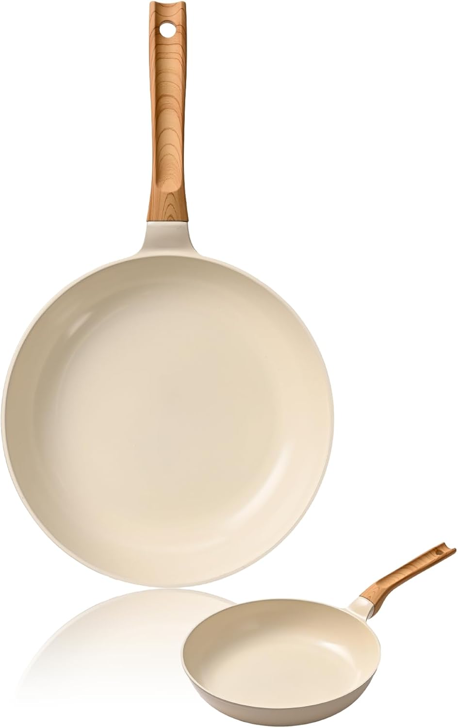 軽量セラミックコーティングフライパン 26cm【フッ素不使用】【IH・ガス対応】ホワイトウッド取っ手付き