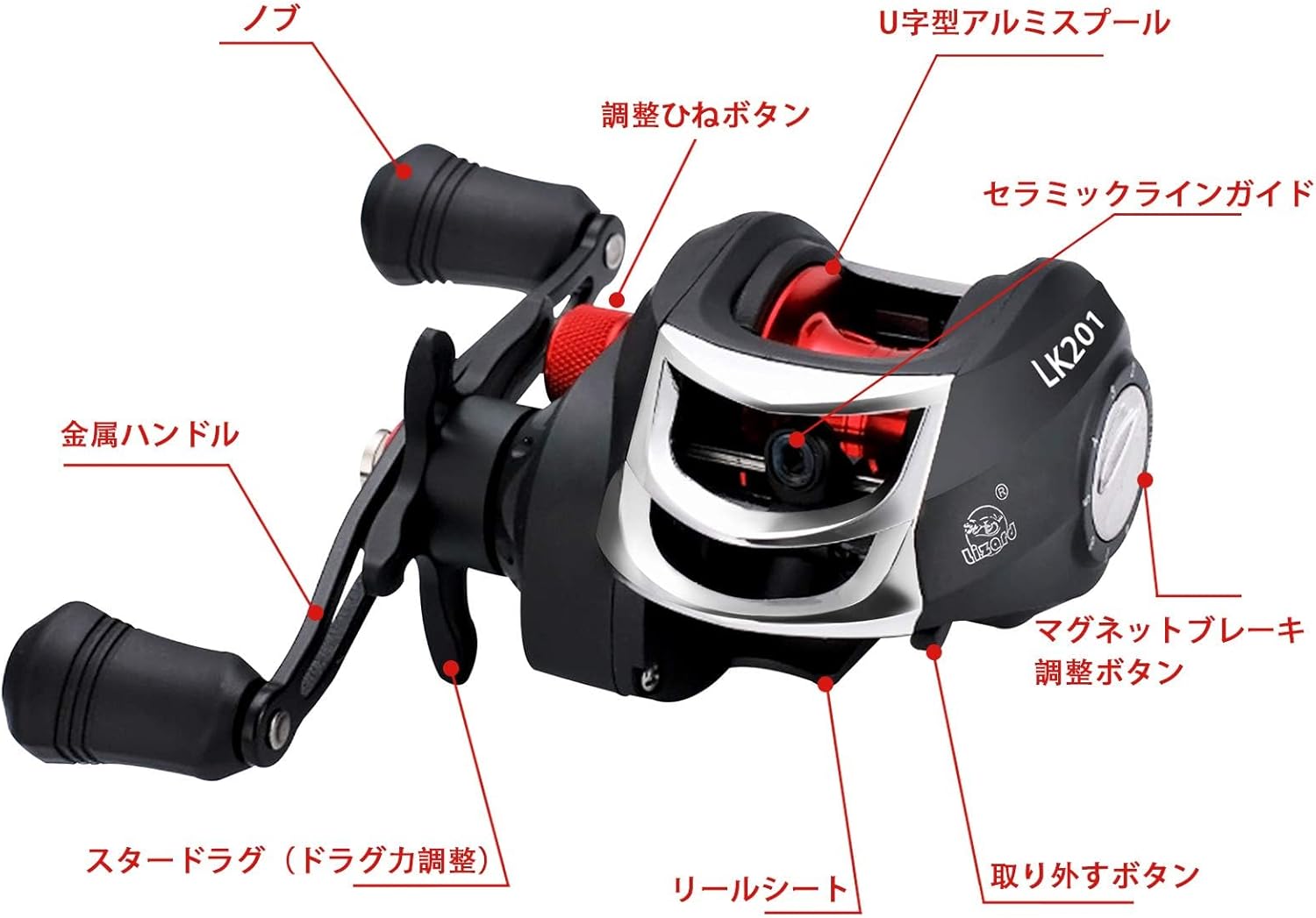 マグネットブレーキ付きバス釣り用軽量ベイトリール 7.2:1ギア比 8kgドラグ力