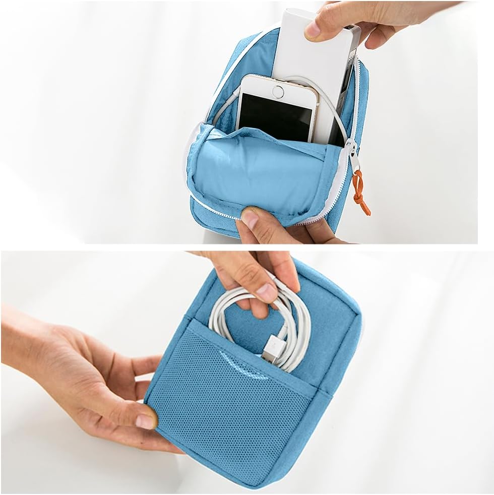 デジタル機器収納ポーチ モバイルバッテリー・アクセサリー用 7色選択可 (ブルー)