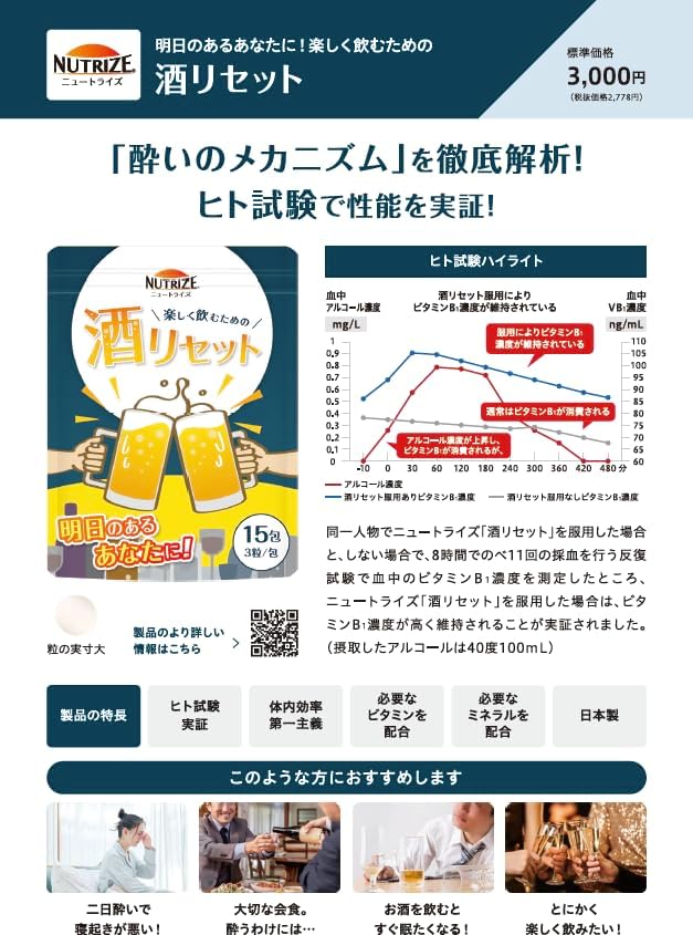 医師監修 国内製造 アルコールサプリ「酒リセット」酔いたくない 15包入