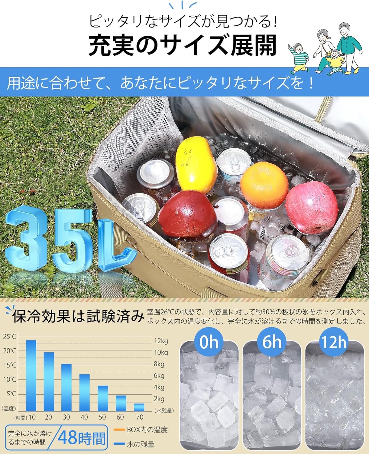 夏の保冷バッグ 35L 大容量 軽量 折りたたみ式 防水加工 ソフトクーラーボックス