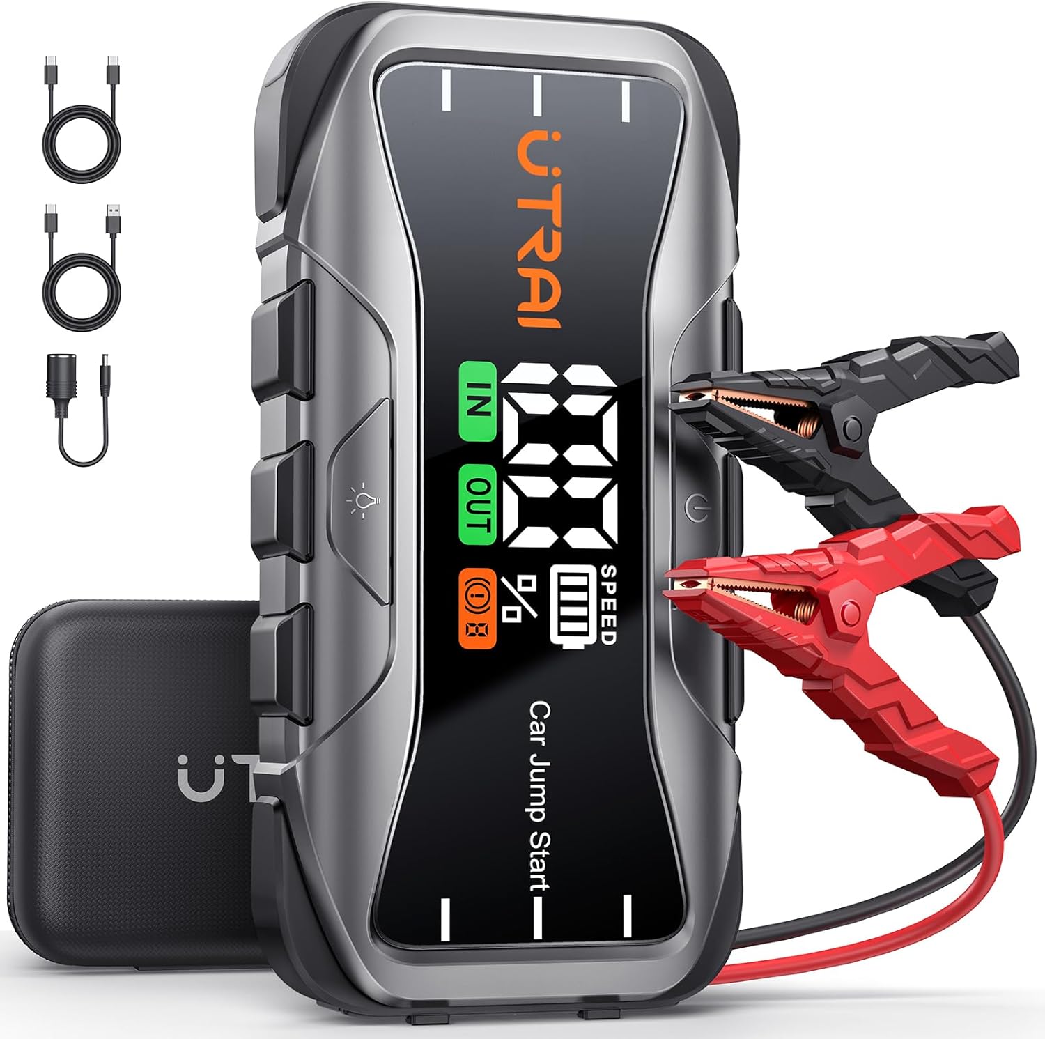 UTRAI 27000mAh大容量ジャンプスターター 6000Aピーク電流対応 12V車用モバイルバッテリー 65W急速充電・LEDライト付 PSE認証