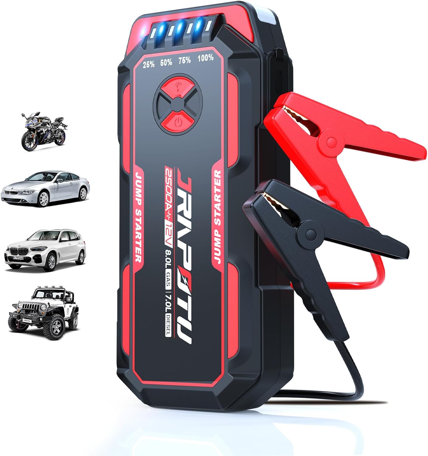車用エンジンスターター 2500Aピーク電流 12V 緊急始動 LEDライト付き