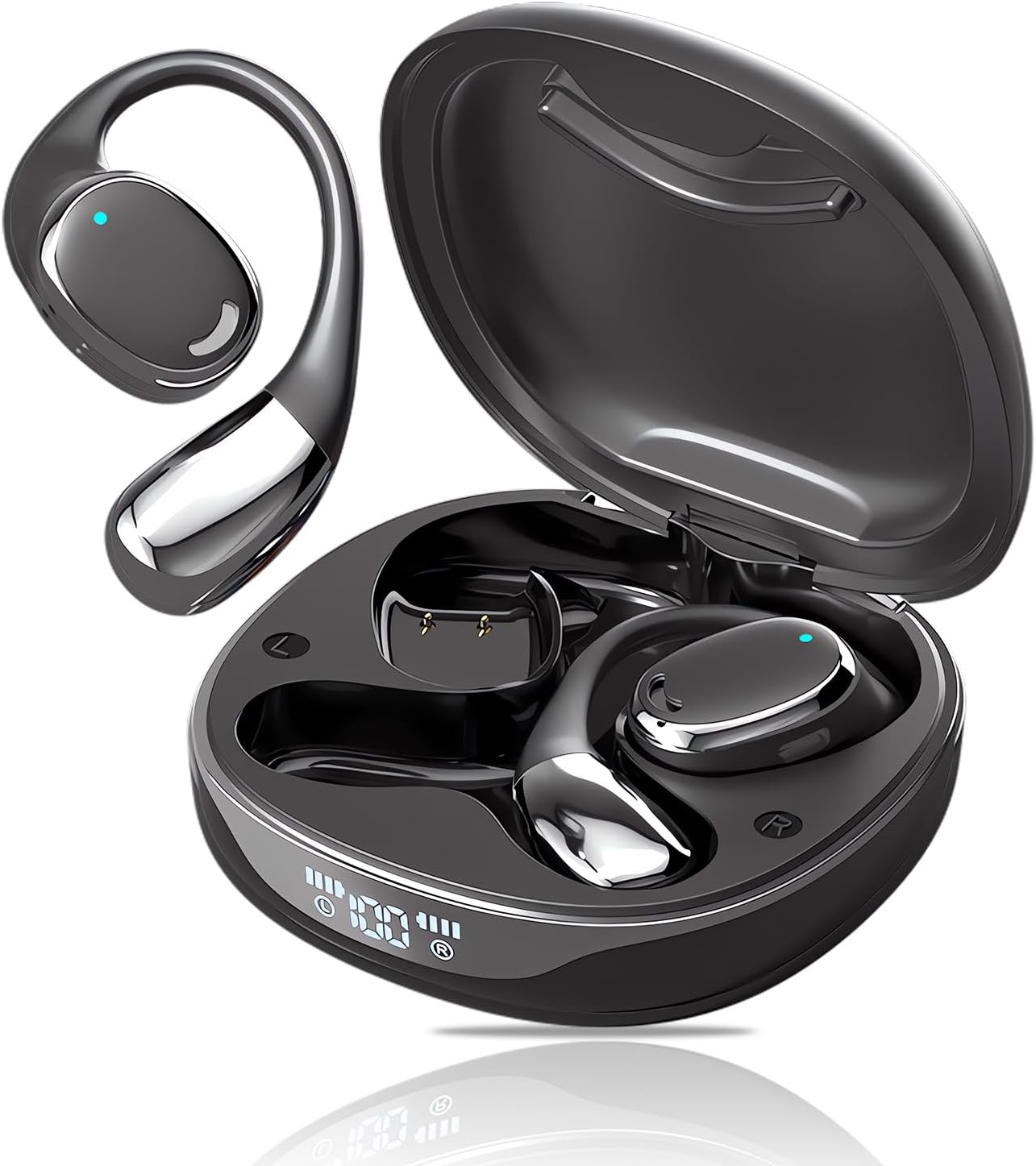 【2025年業界高水準】Bluetooth5.4骨伝導オープンイヤーヘッドホン（最大60時間再生、IPX7防水、軽量、マイク付き、ブラック）