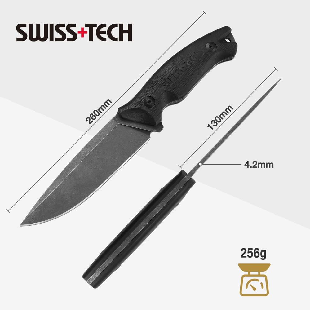 SWISS+TECH D2鋼サバイバルナイフ G10ハンドル・アウトドア用シース付き