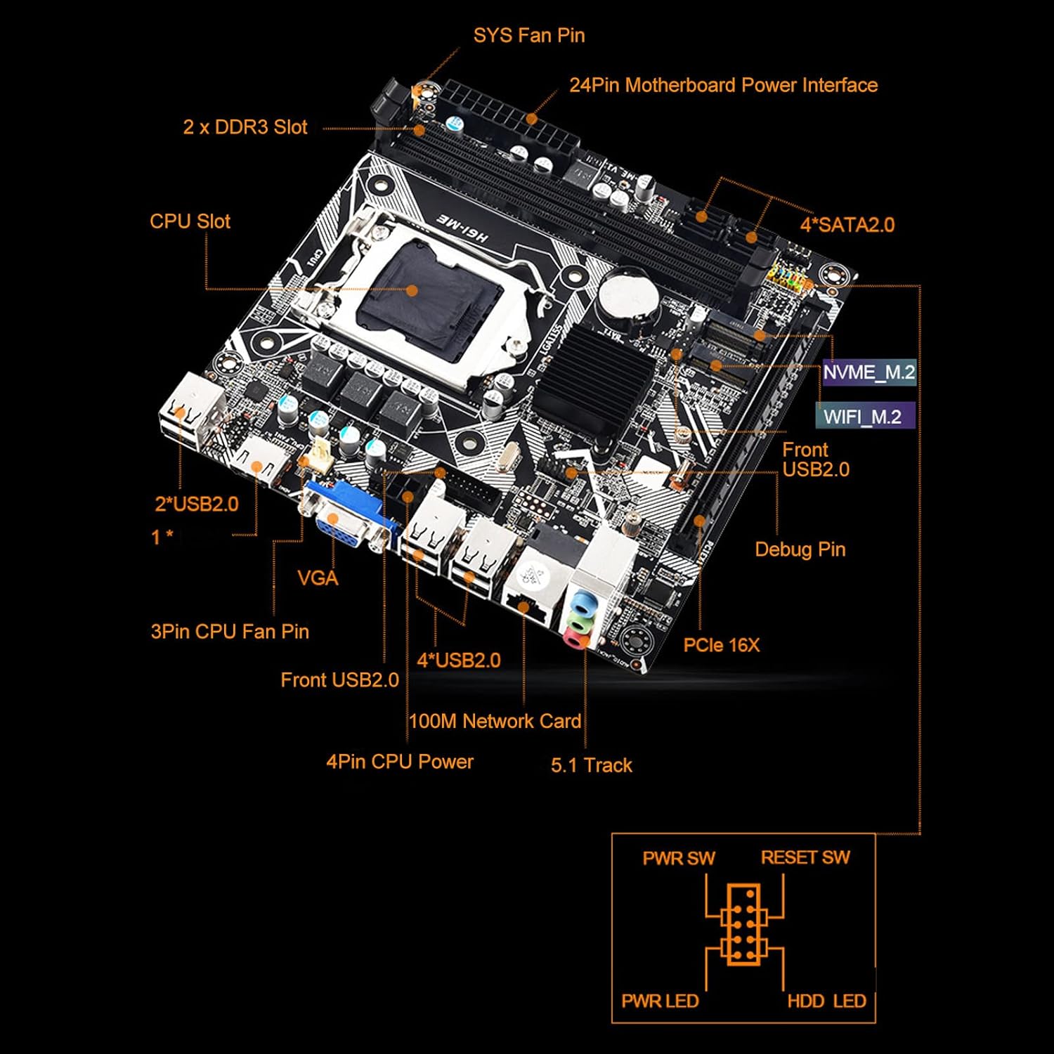 H61 ME Mini ITX マザーボード DDR3 LGA 1155 NVMe M.2 WiFi対応