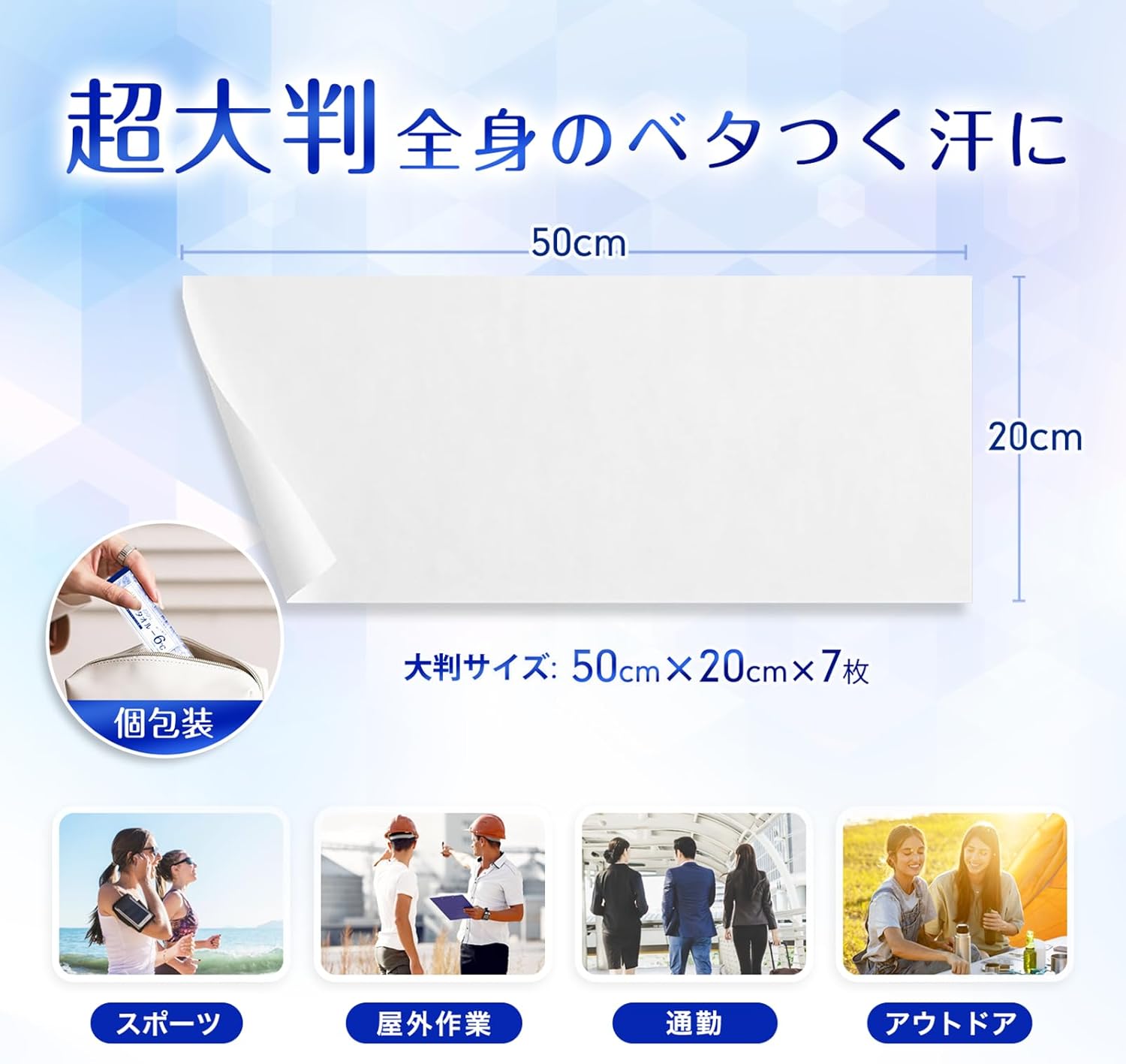 極冷えタオル 7枚入 無香性 冷却接触冷感 熱中対策用