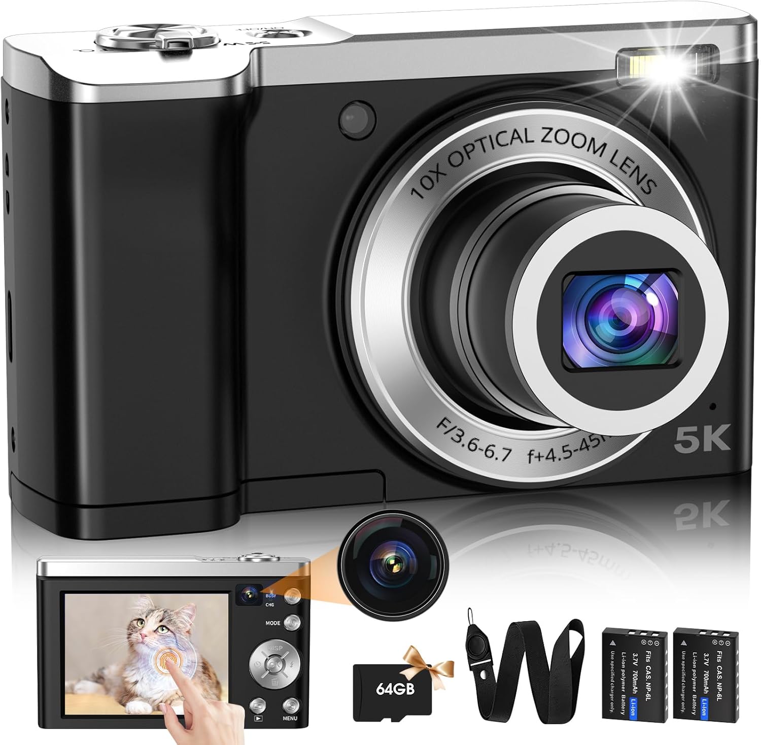 5600万画素 5Kデジタルカメラ デュアルレンズ・光学10倍ズーム・64GBマイクロSD付き